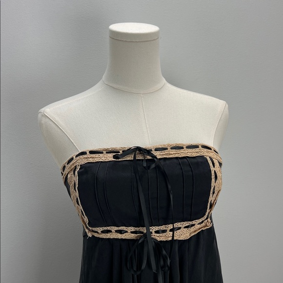 Vintage Betsey Johnson Silk Babydoll Slip Dress Black Cream Lace Trim Ribbons 2 - Picture 2 of 12
